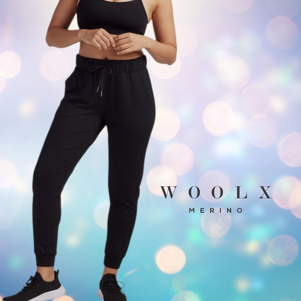 Woolx Womens Lola Merino Wool Blend Jogger Pants Black LT NEW